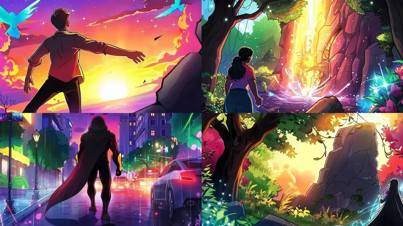Vibrant and Whimsical Illustrative Style with Elements of Fantasy and Urban Exploration - Midjourney sref style