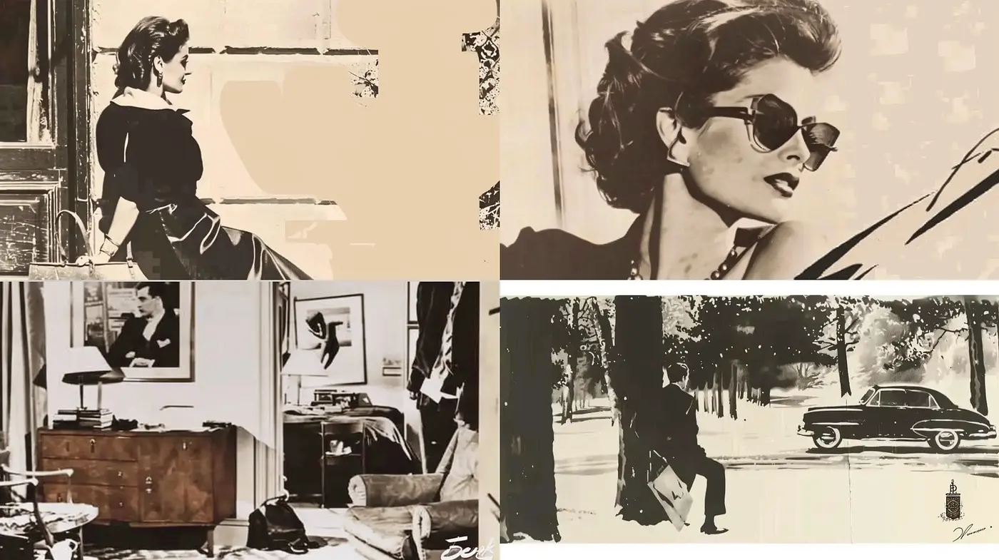 Retro Monochromatic Elegance with a Nouveau Flair - Midjourney sref style