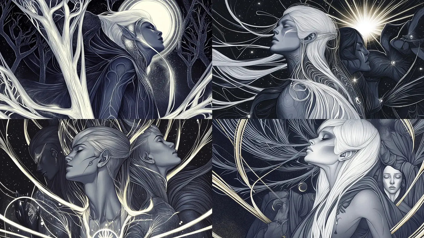 Luminous Ethereal Fantasy in Monochromatic Tones - Midjourney sref style