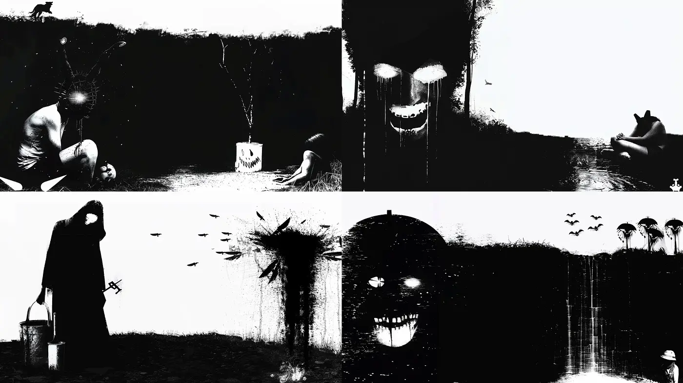 Stark Contrasts and Eerie Abstract Expressionism - Midjourney sref style
