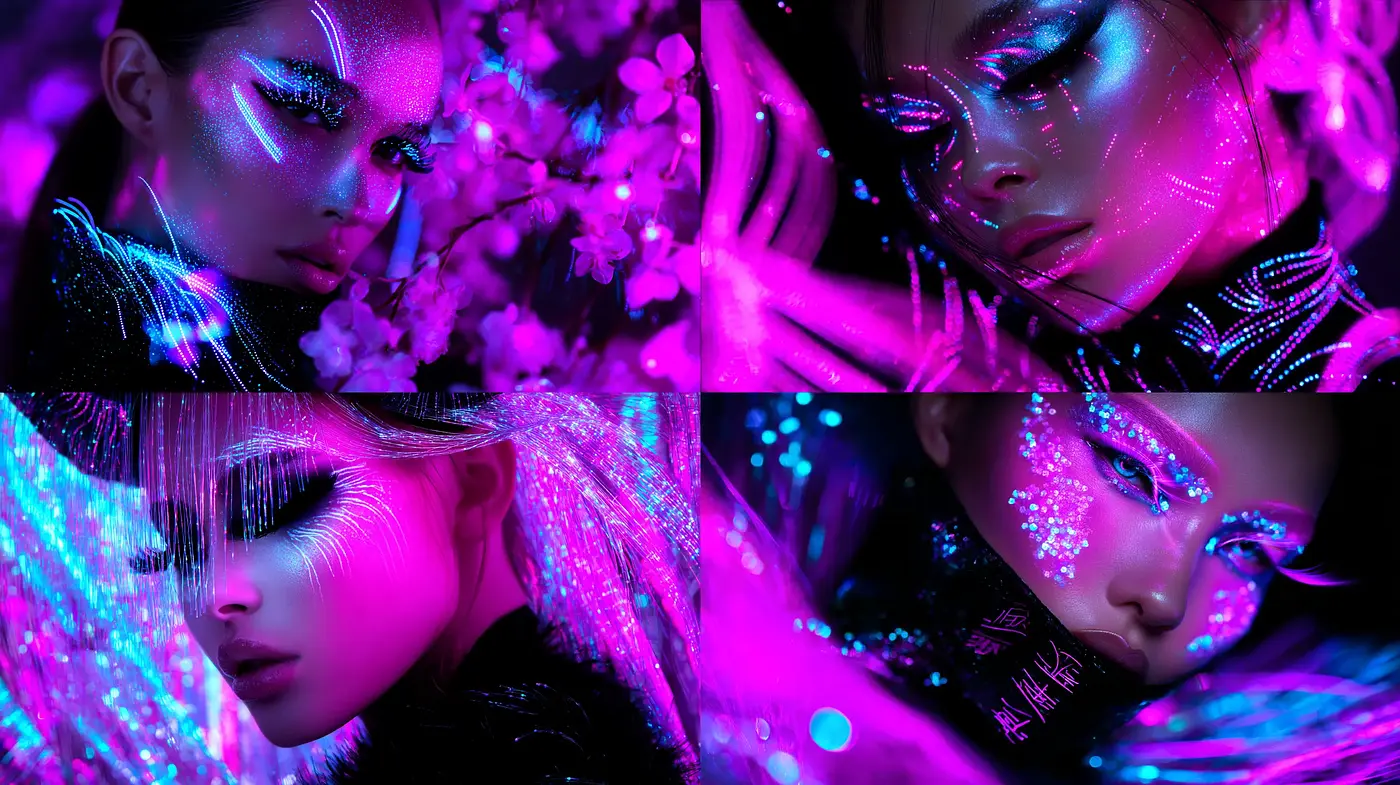 Futuristic Neon Portraits with Intricate Textural Details - Midjourney sref style