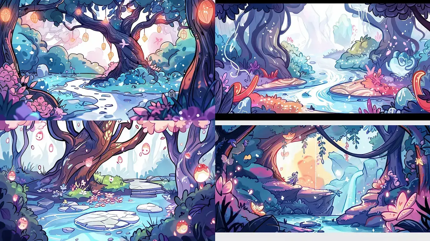 Enchanting Forest Landscapes with Vibrant Colors - Midjourney sref style