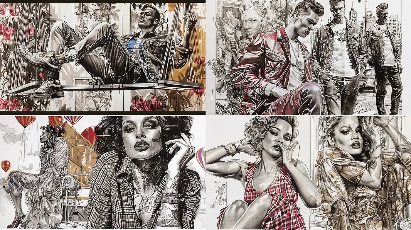 Stylized Illustrative Art with Retro Influences and Emotional Vibes - Midjourney sref style