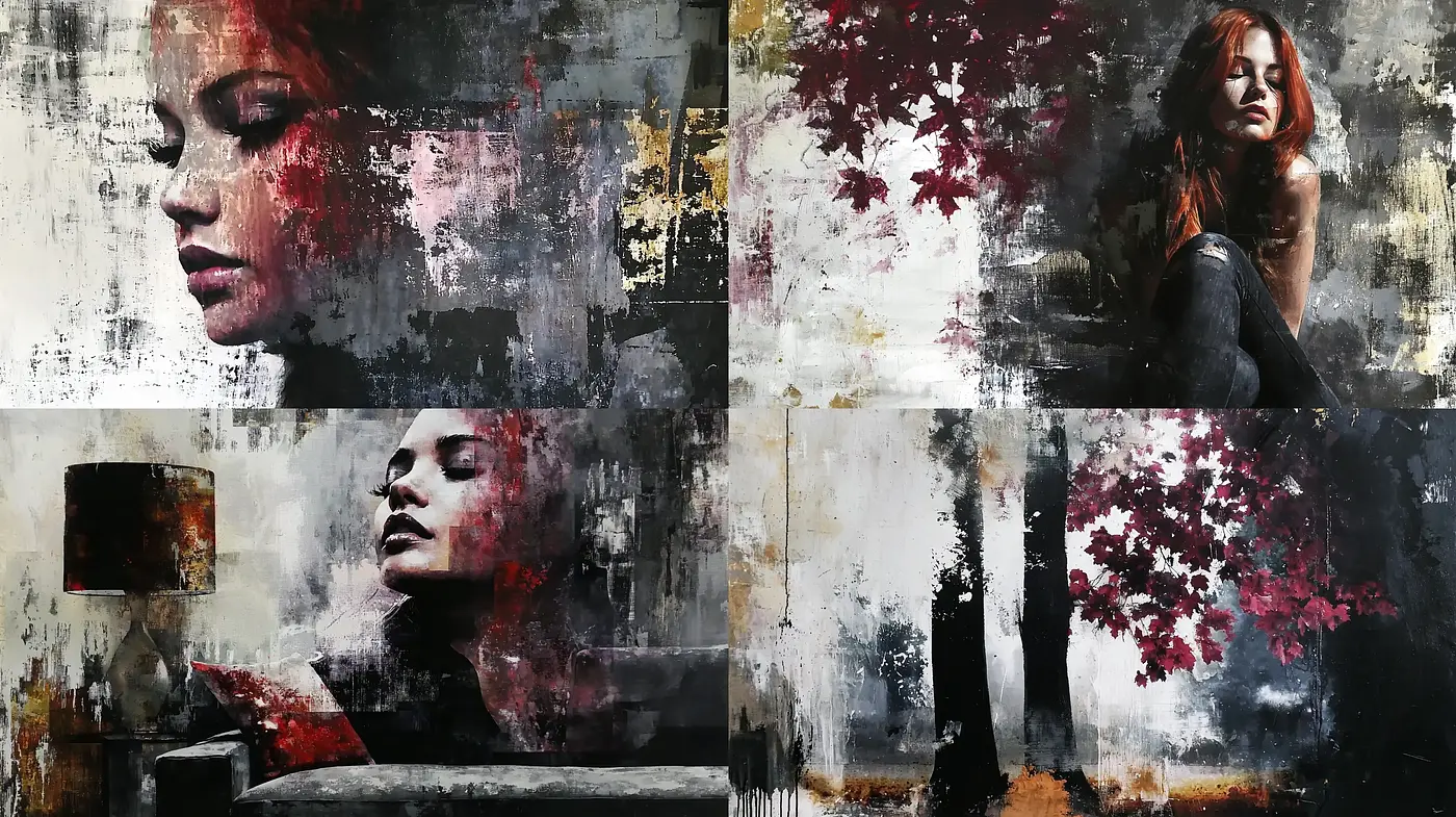 Abstract Expressive Portraits with a Touch of Melancholia - Midjourney sref style