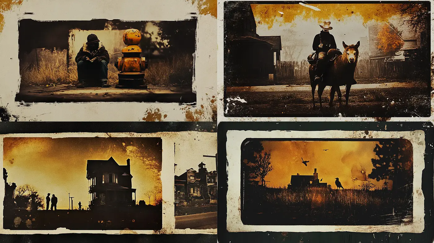 Antiquated Sepia Tones with Textured Edges Echoing Vintage Americana - Midjourney sref style