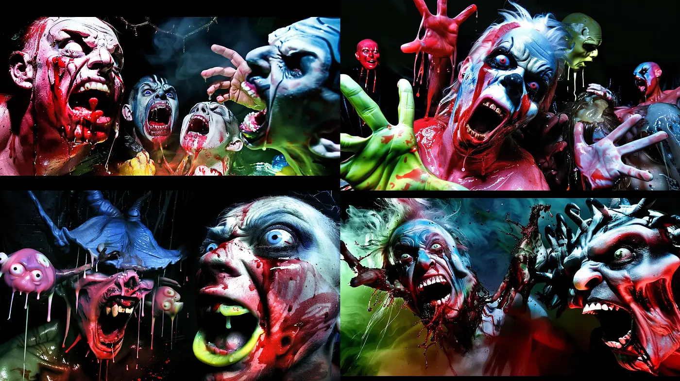 Hyper-Realistic Horror Tableau Influenced by Surrealism and Expressionism - Midjourney sref style