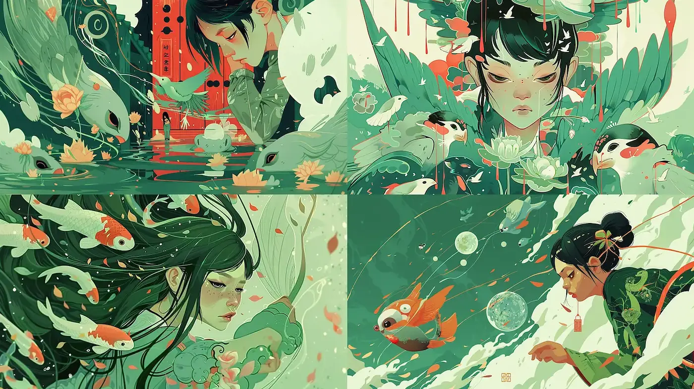 Harmonious Fusion of Nature and Ethereal Beauty in a Contemporary Illustrative Style - Midjourney sref style