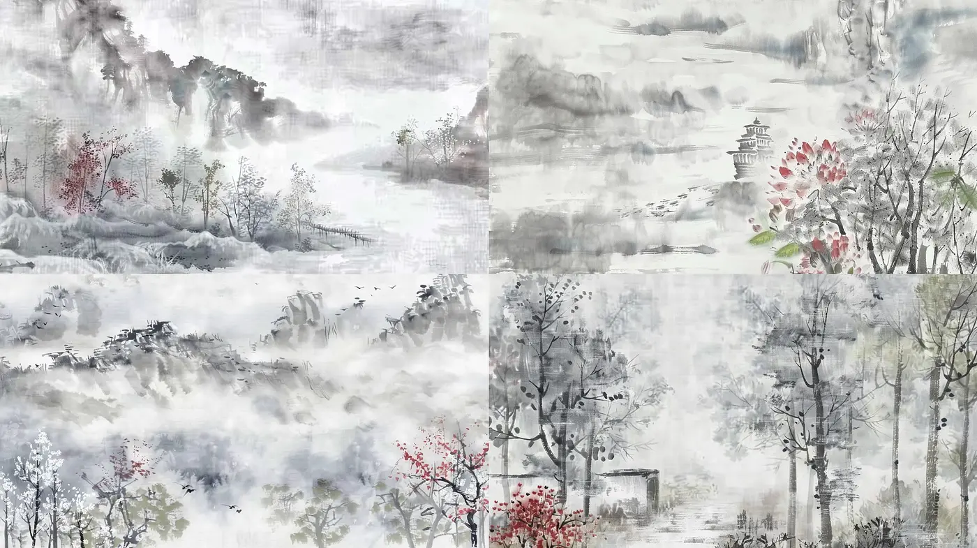 Monochromatic Harmony of Nature: A Tranquil Fusion of Ink Wash and Watercolor Techniques - Midjourney sref style