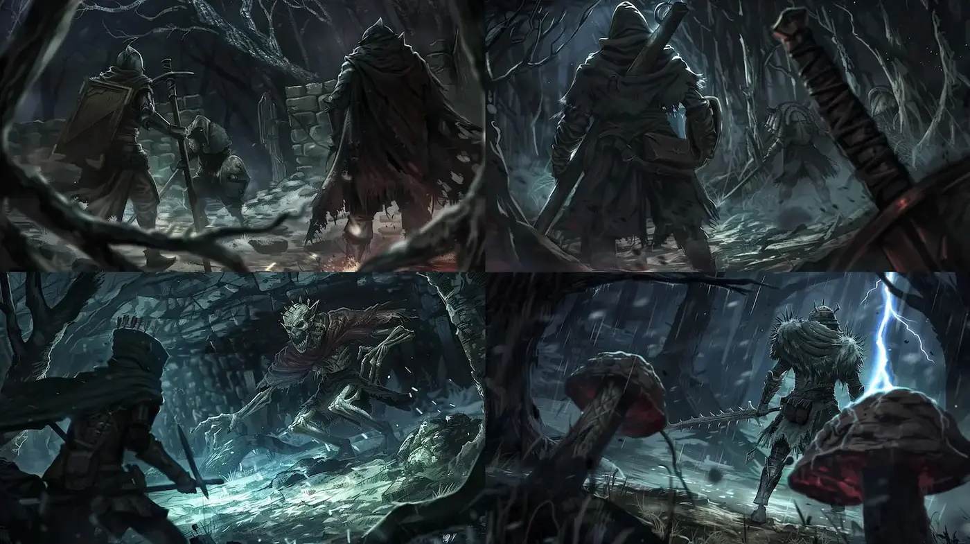 Dark, atmospheric fantasy art with a hint of realism and an illustrative touch - Midjourney sref style