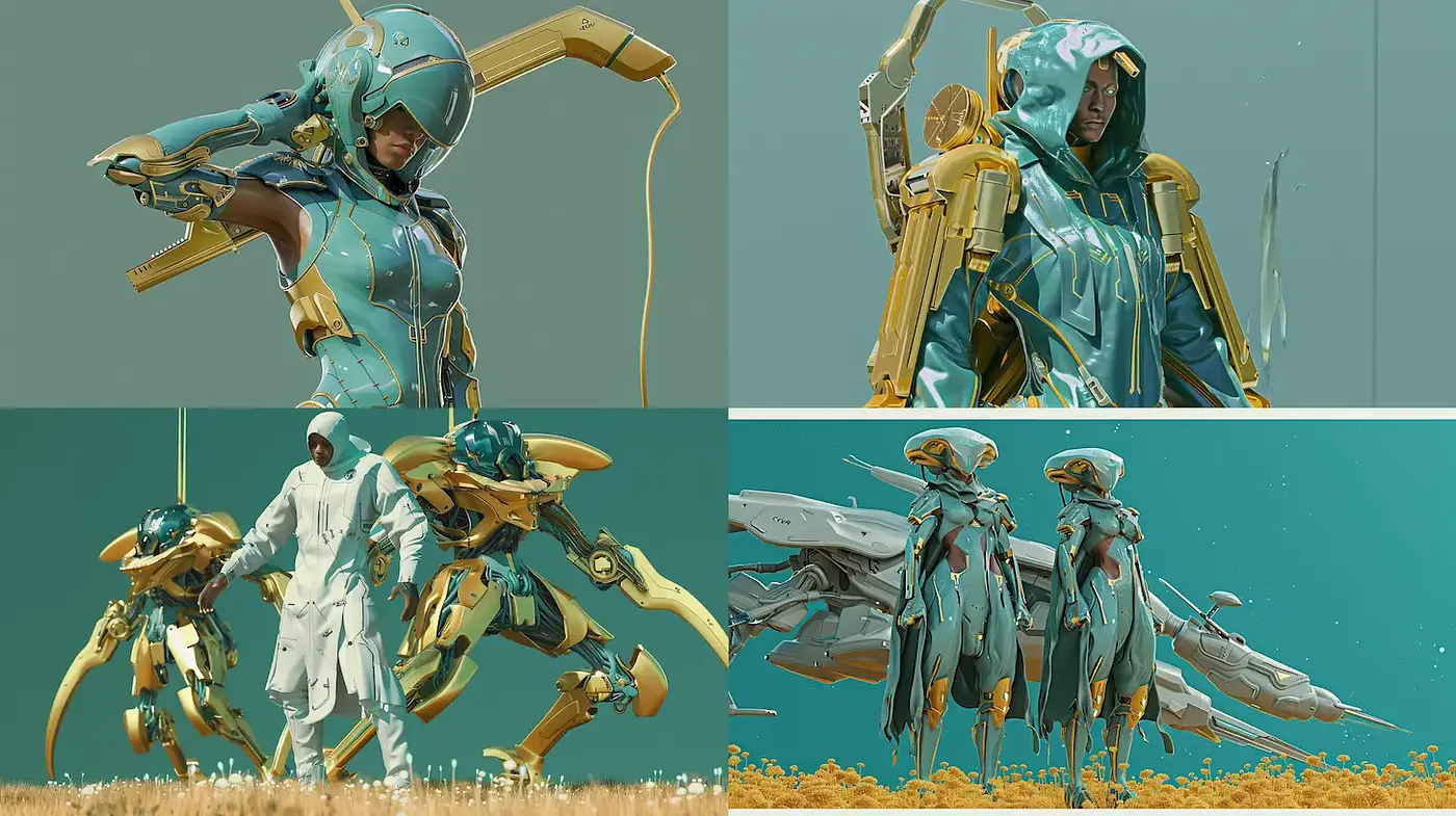 Futuristic Cybernetic Aesthetic with a Unified Color Scheme and Dynamic Textures - Midjourney sref style