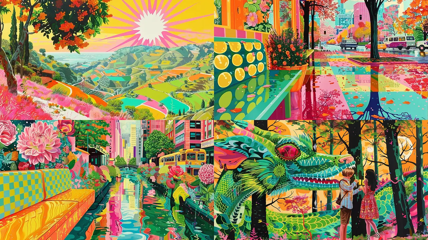 Kaleidoscopic Dreamscape: A Vivid Fusion of Surrealism and Psychedelia - Midjourney sref style