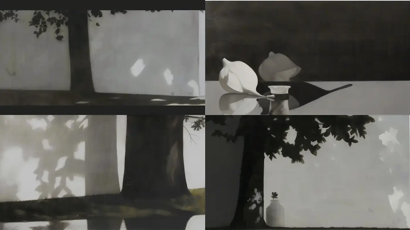Subtle Shadows and Soft Textures Merging Natural and Still Life Elements - Midjourney sref style