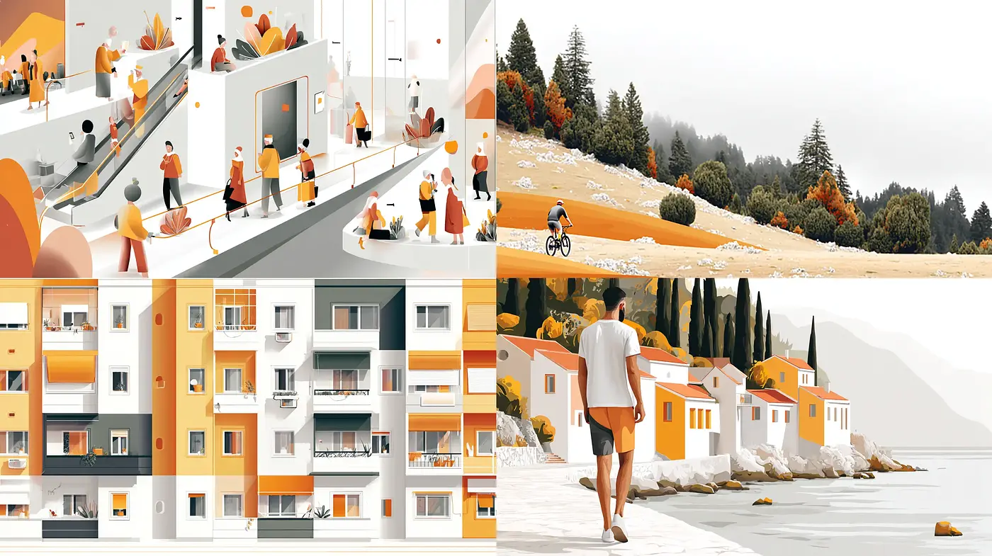 Contemporary Minimalist Landscape and Urban Design with Warm Undertones - Midjourney sref style