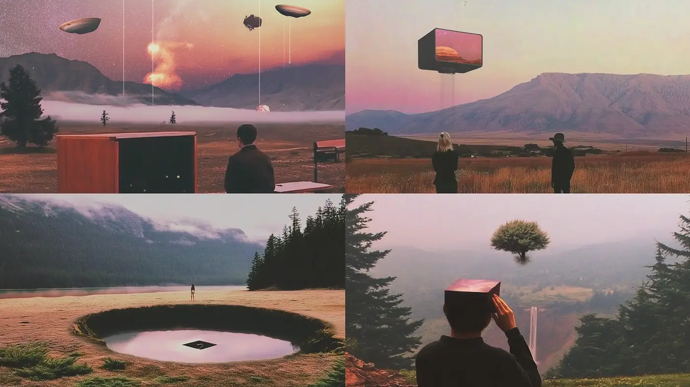 Surreal Frontier Dreamscape with a Retrofuturistic Essence - Midjourney sref style
