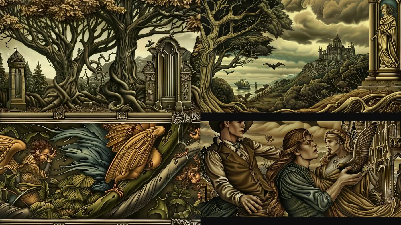 Ethereal Gothic Revival: A Fusion of Dark Fantasy and Classical Artistry - Midjourney sref style