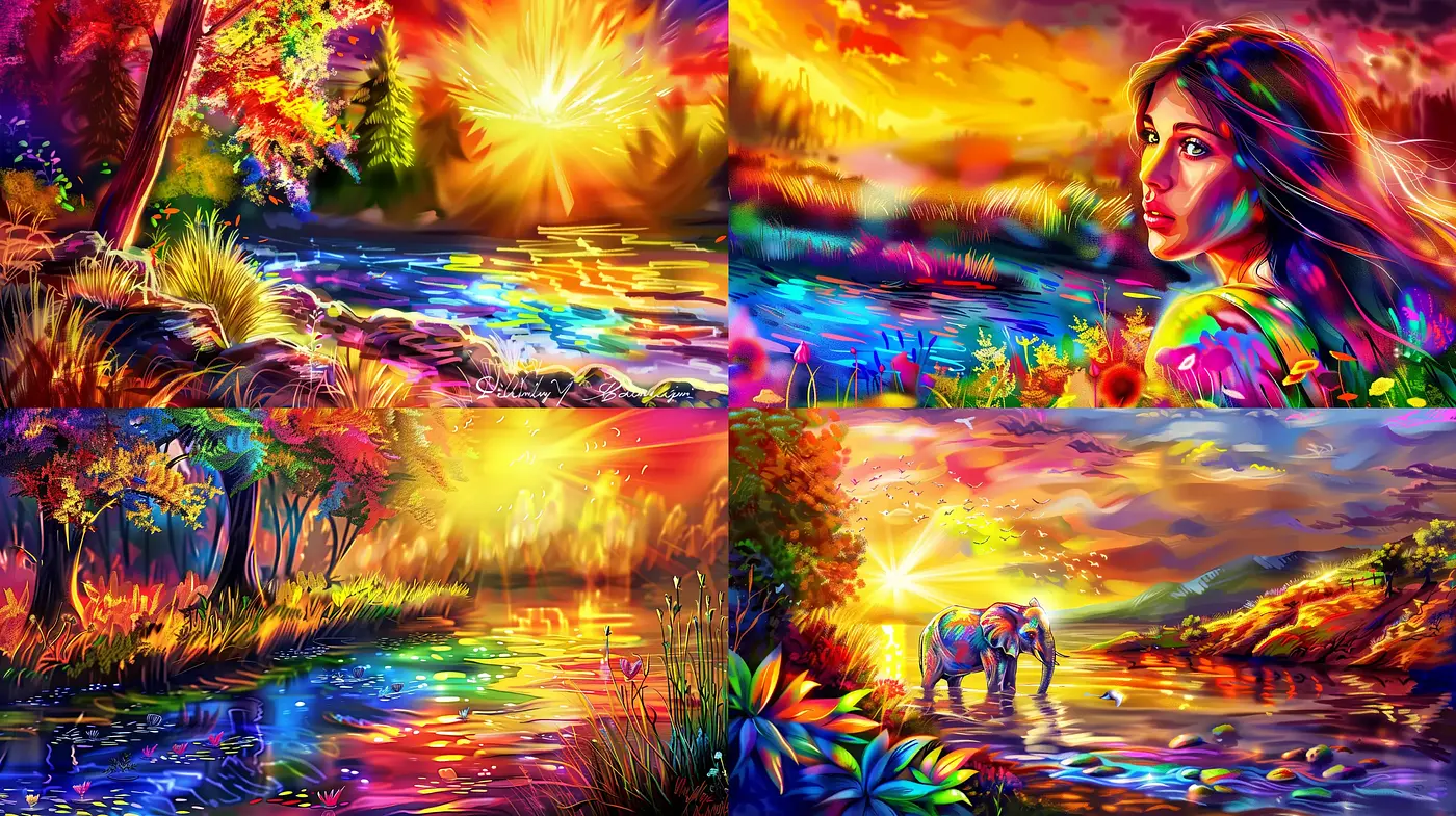 Radiant Expressionism: A Fusion of Vivid Hues and Luminance - Midjourney sref style