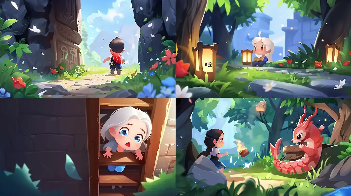 Whimsical and Enchanting Character Illustrations in Lush Environments - Midjourney sref style