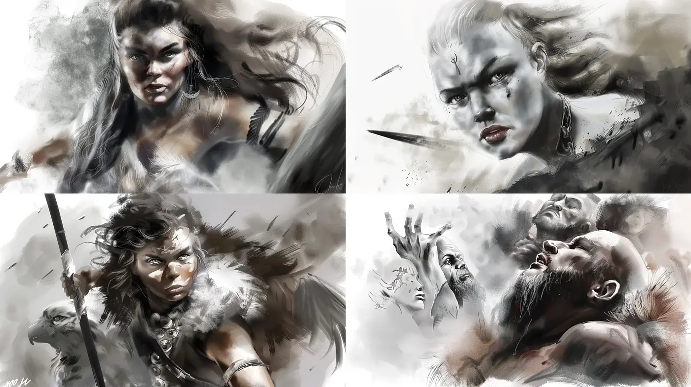 Ethereal Monochrome Dreamscape: A Fusion of Dynamic Sketched Aesthetics and Cinematic Intensity - Midjourney sref style