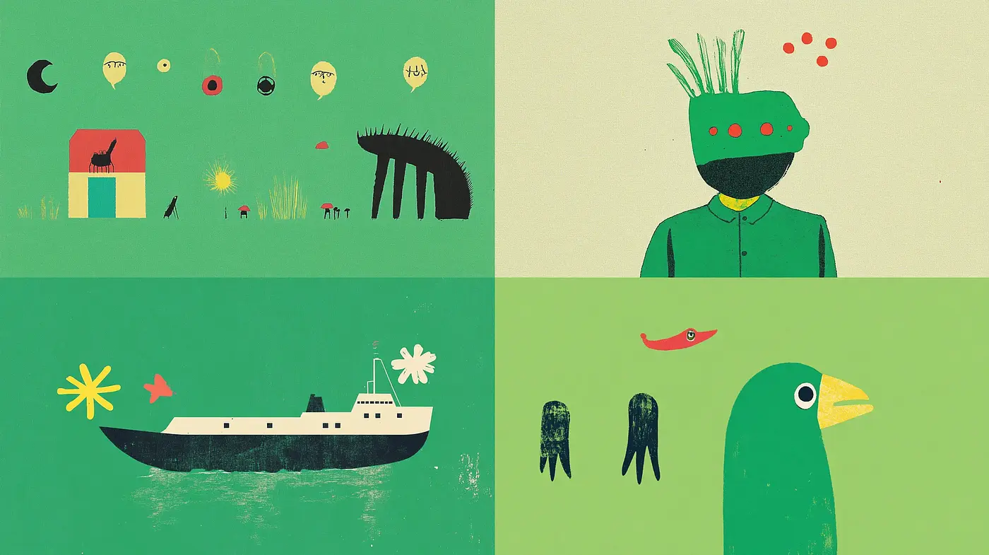 Eclectic Retro Illustration Series with Surreal Touch - Midjourney sref style