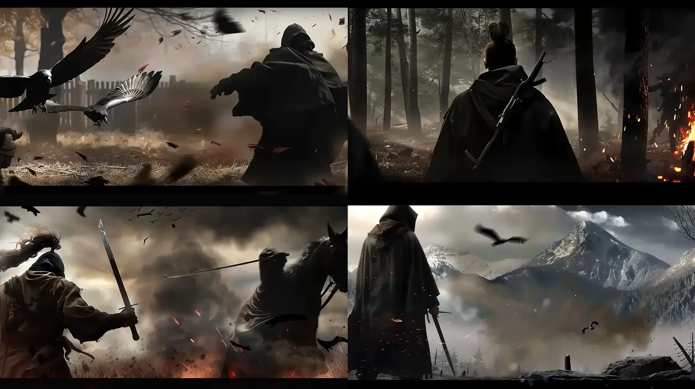 Epic Cinematic Tableau with a Dark and Moody Color Scheme - Midjourney sref style