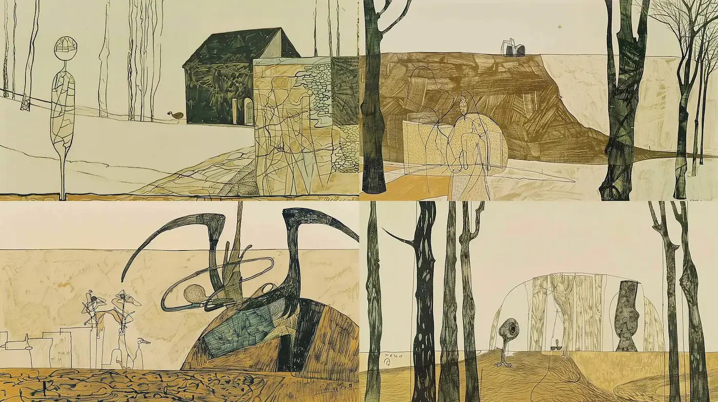 Surreal and Abstract Landscapes with an Organic Touch - Midjourney sref style