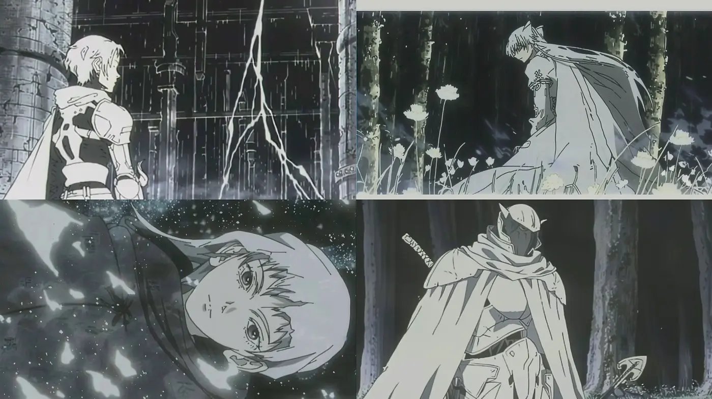 Monochromatic Anime-Inspired Storybook Illustration - Midjourney sref style