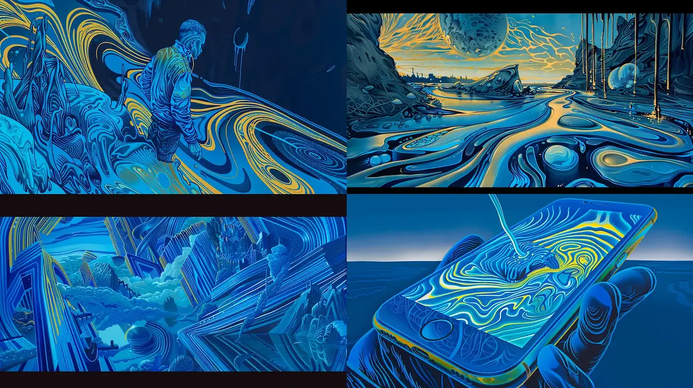 Dramatic Swirls of Surrealism in a Futuristic Landscape - Midjourney sref style