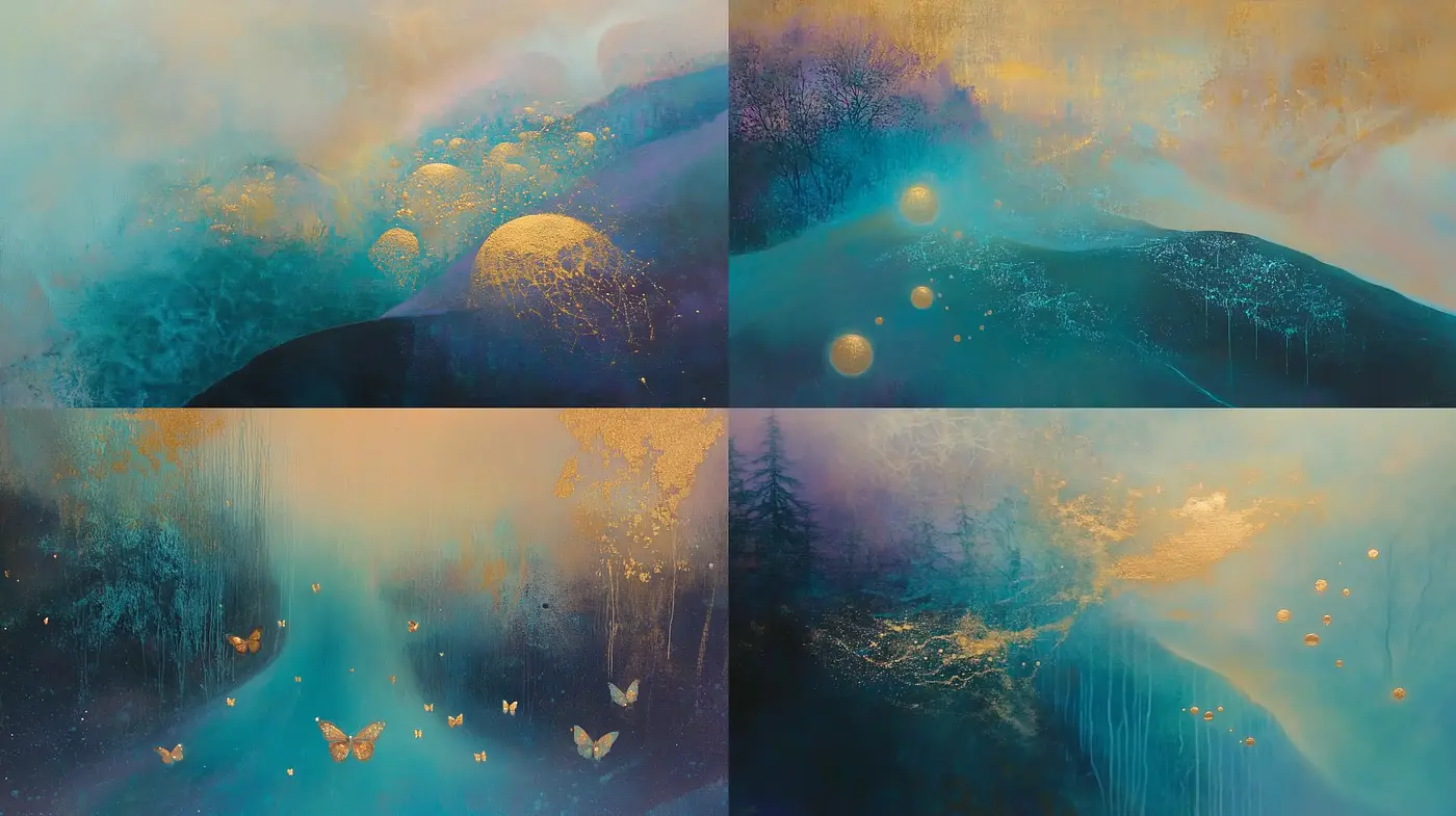 Ethereal Dreamscape Fusion with Luminous Hues and Nature Motifs - Midjourney sref style