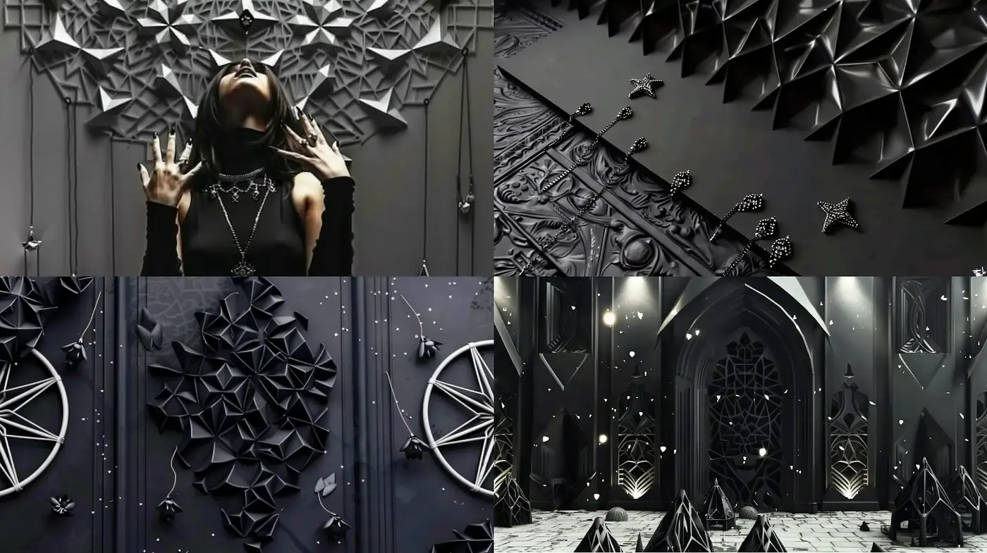 Gothic Noir Geometric Synthesis - Midjourney sref style
