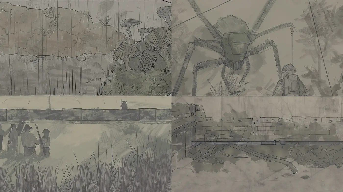 Whimsical Pen-and-Ink Renderings with Washes of Sepia and Slate - Midjourney sref style