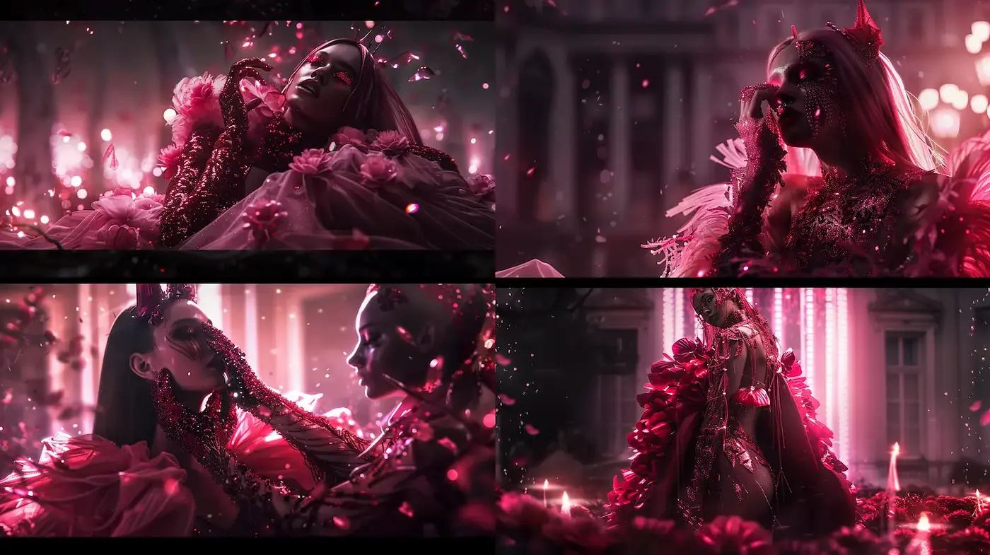Elegant and Eerie Vignettes in Luminescent Pink Tones - Midjourney sref style