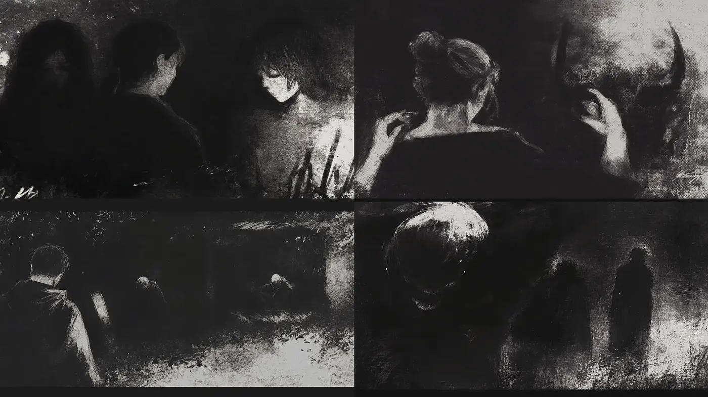 Monochromatic Mystery: Echoes of the Subconscious in Shadowy Textures - Midjourney sref style