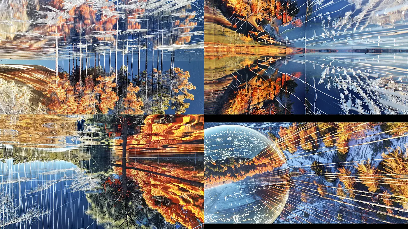 Surreal Reflections and Digital Weave: A Fusion of Nature and Technology Aesthetic - Midjourney sref style