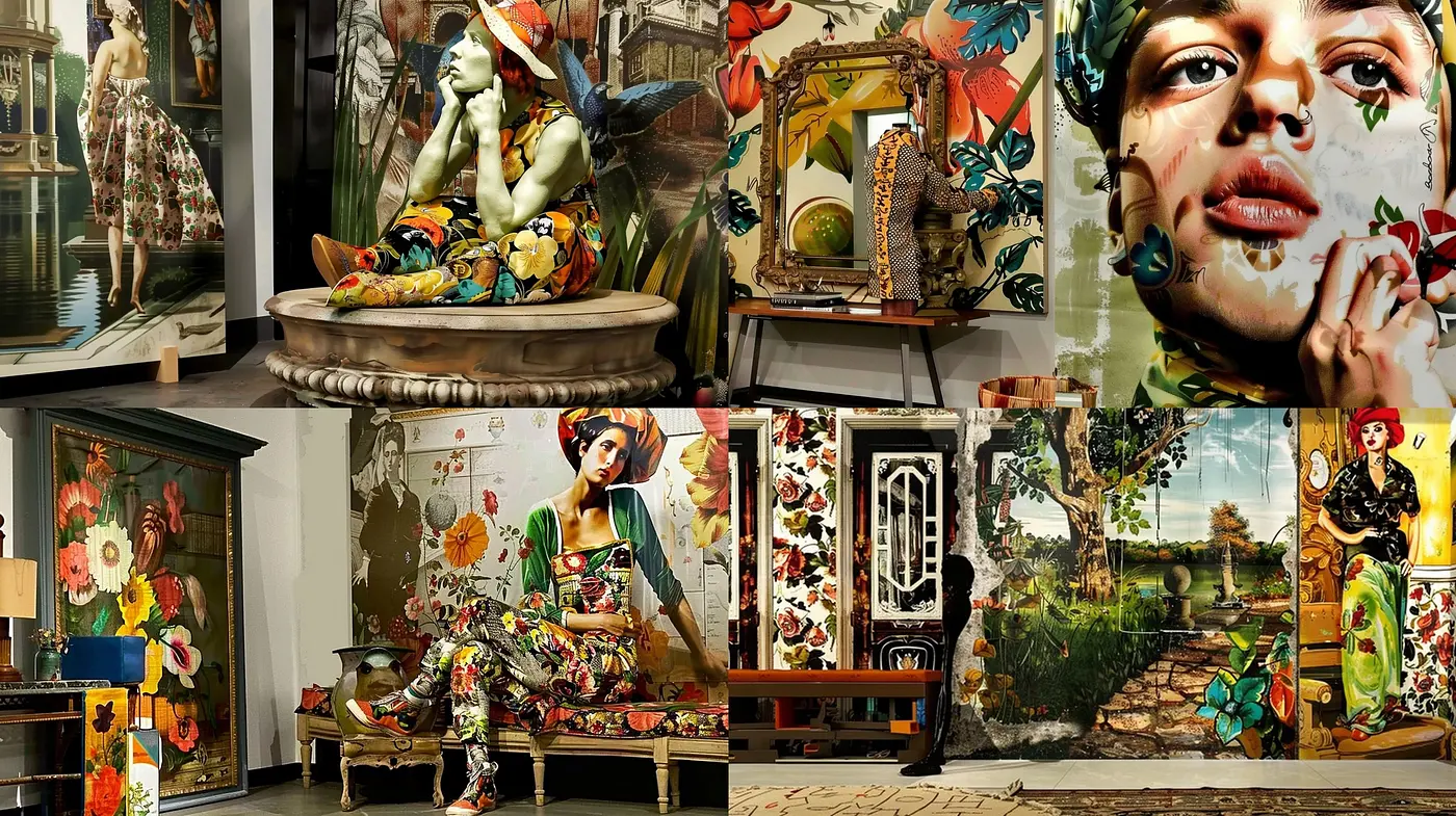 Botanical Dreamscapes: A Fusion of Florals and Vintage Aesthetics in Modern Artistic Expression - Midjourney sref style