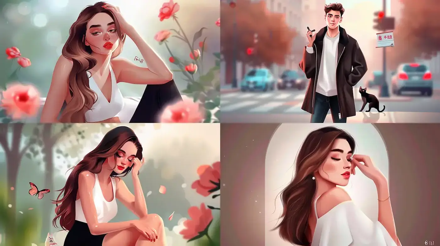 Stylized Illustrations with Floral Accents and a Contemporary Aesthetic - Midjourney sref style
