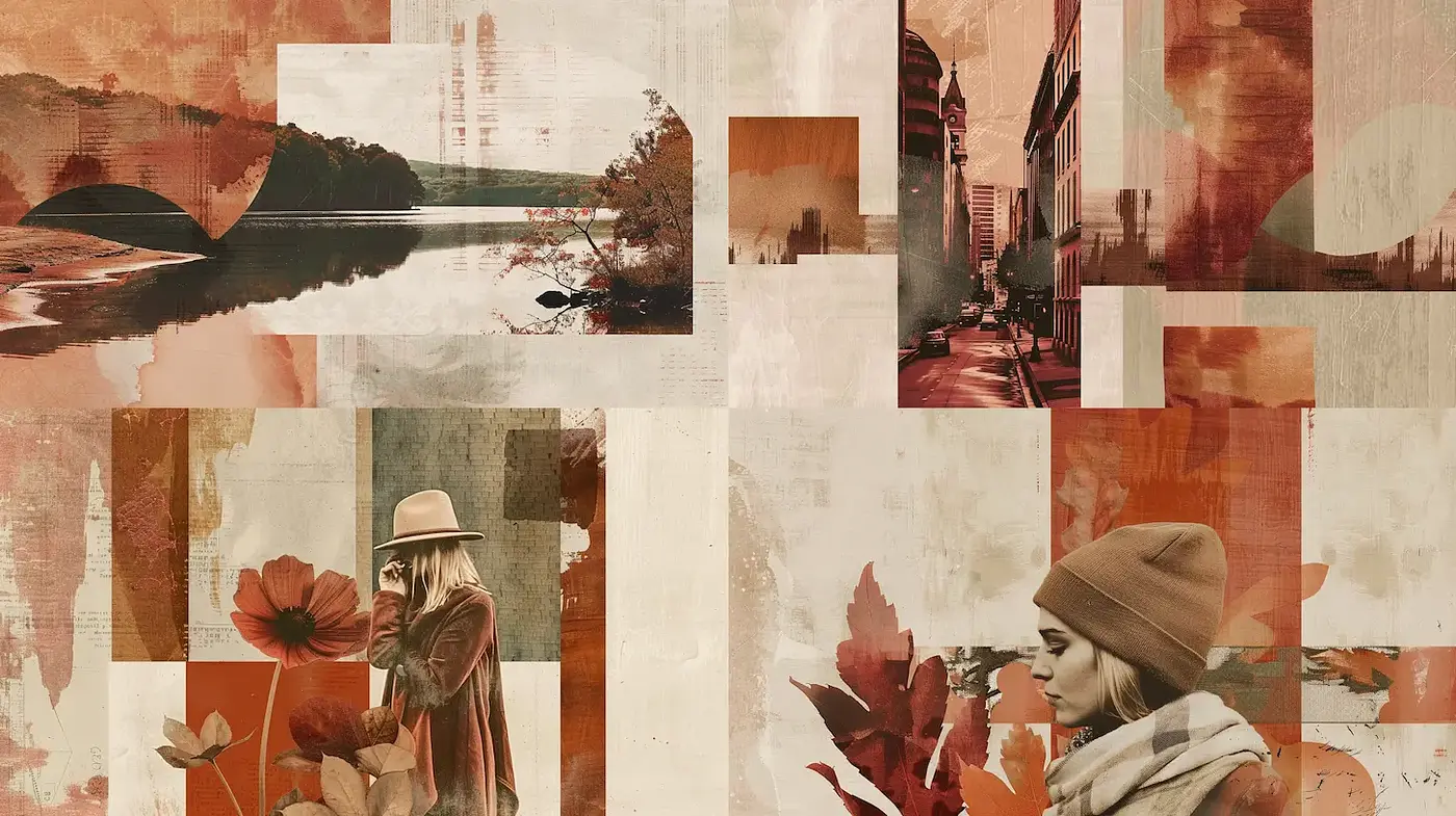 Contemporary Collage with Warm Earthy Tones and Nostalgic Undertones - Midjourney sref style