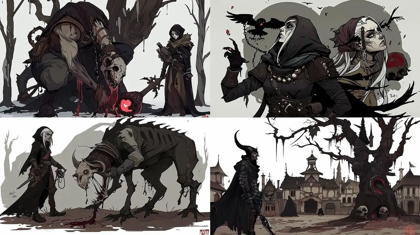 Dark Fantasy Art with a Macabre and Mystical Atmosphere - Midjourney sref style