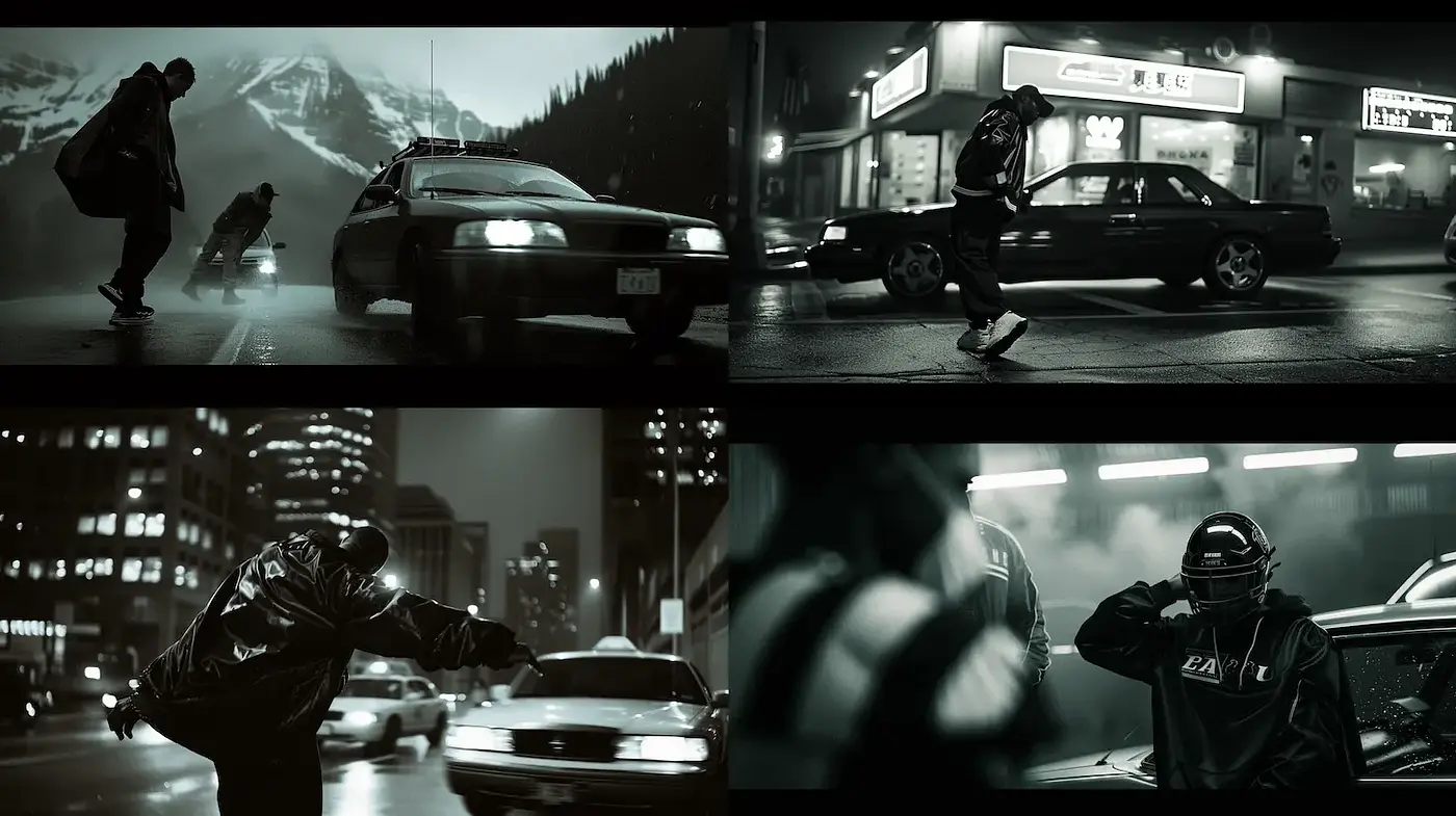 Cinematic Noir Urban Aesthetic with Retro Vibes - Midjourney sref style