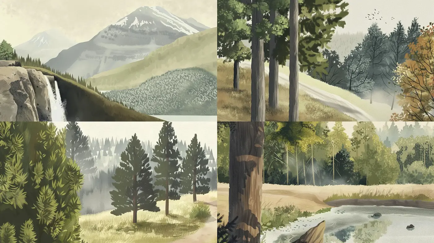 Serene Nature in Subdued Earth Tones - Midjourney sref style