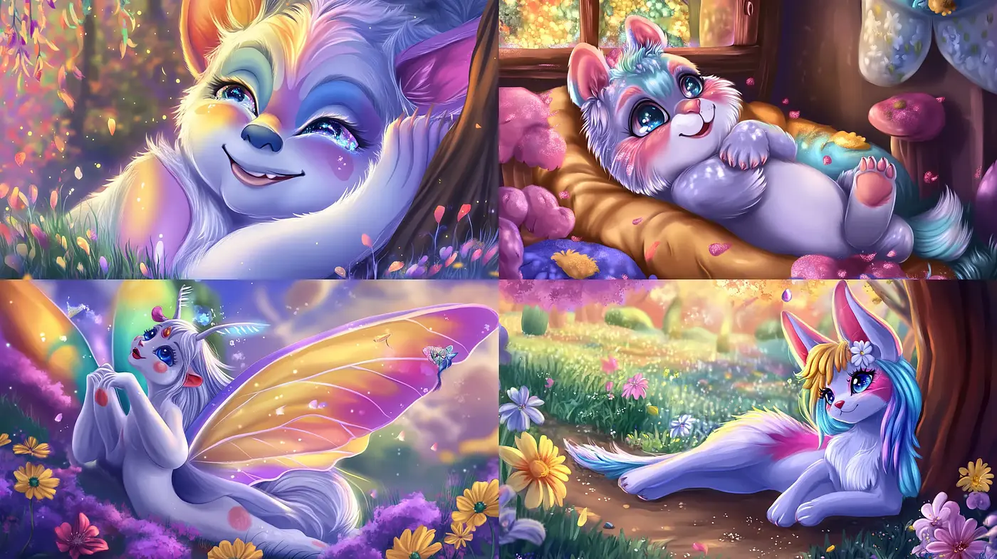 Enchanted Whimsical Fantasy with Luminous Vibrance and Soft Textures - Midjourney sref style