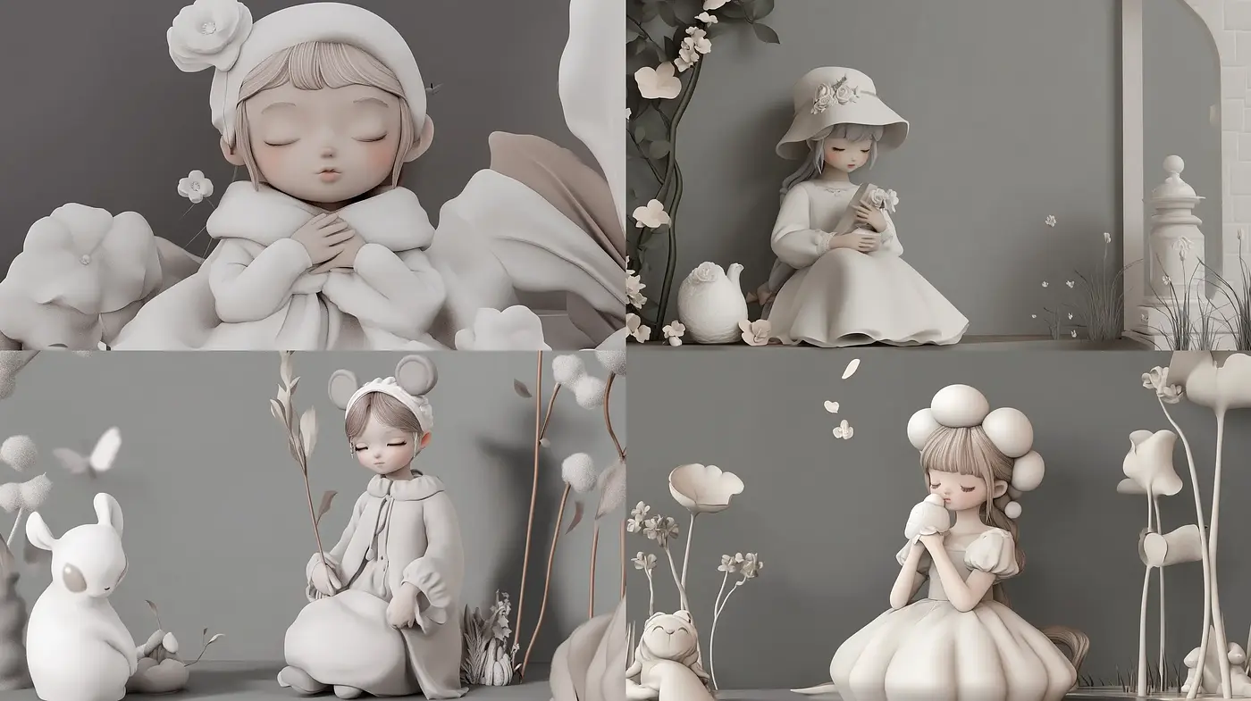 Monochromatic Dreamscape in Soft Pastel - Midjourney sref style