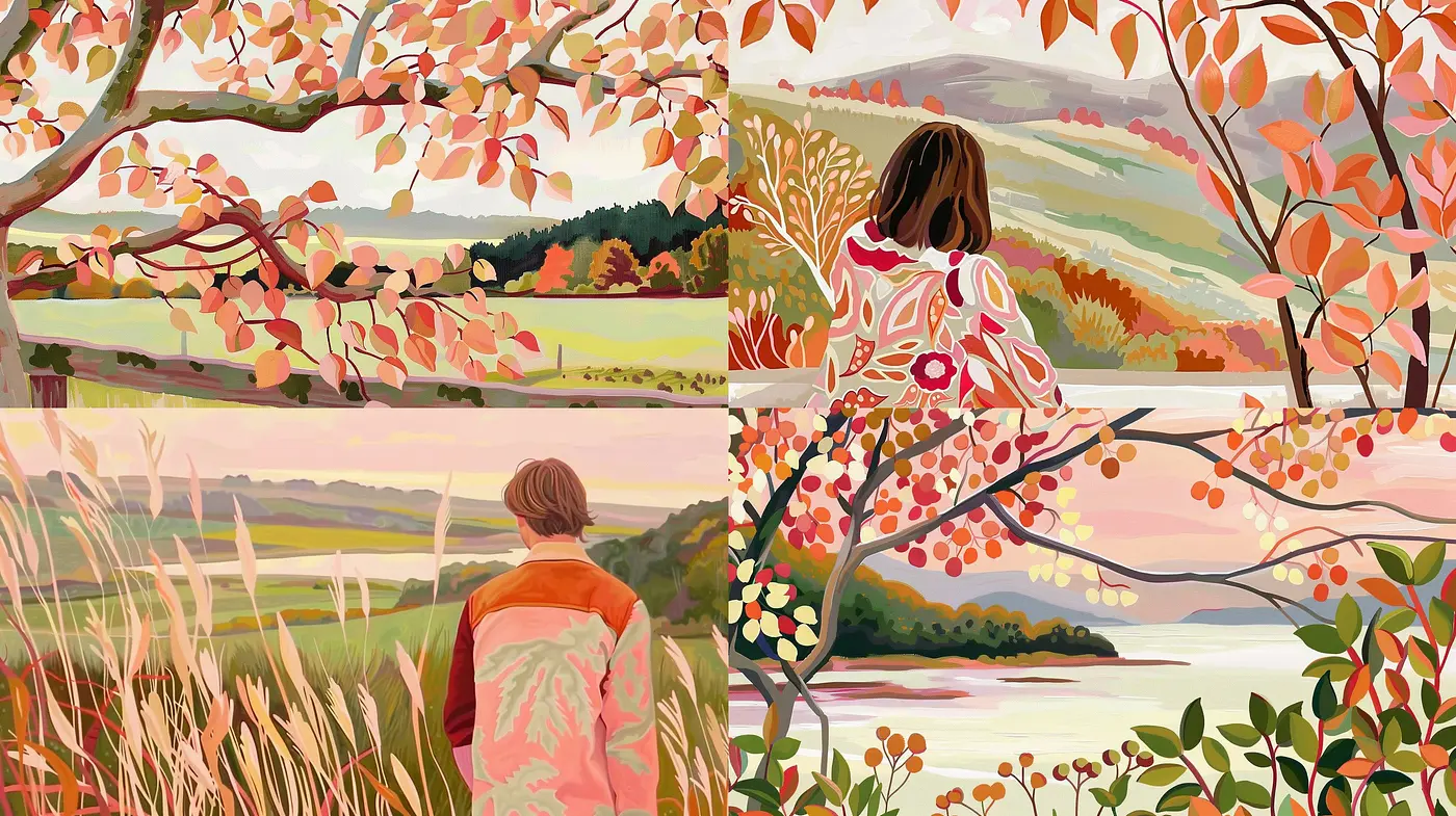 Autumnal Serenity in Stylized Pastoral Vistas - Midjourney sref style