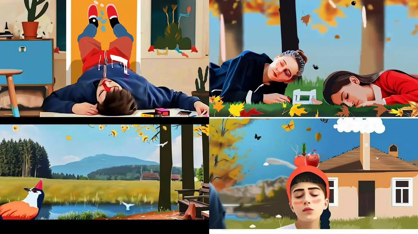 Consistent Dreamlike Vignettes with Surreal Autumnal Overtones - Midjourney sref style