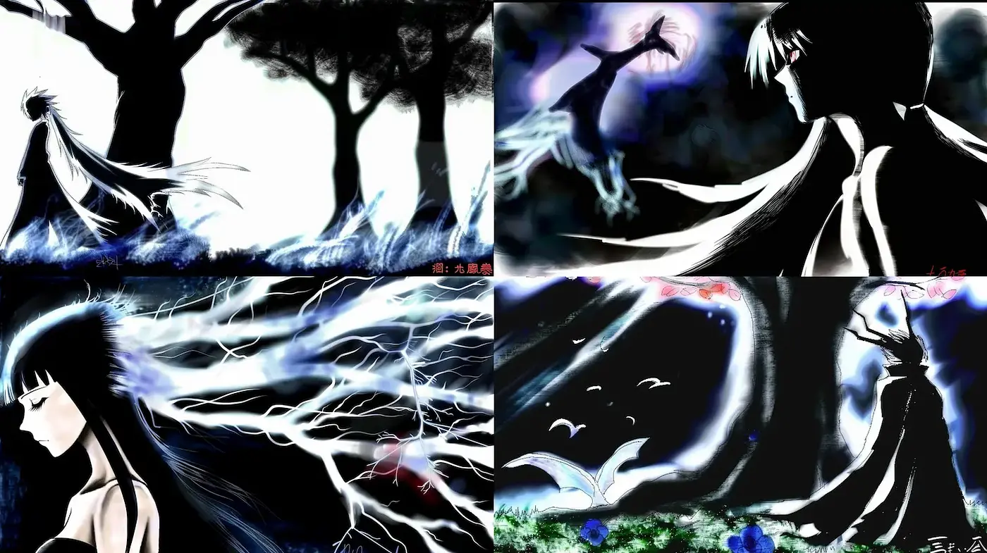 Dark and Ethereal Fantasy Illustrations with Flowing Elements and Surrealist Undertones - Midjourney sref style