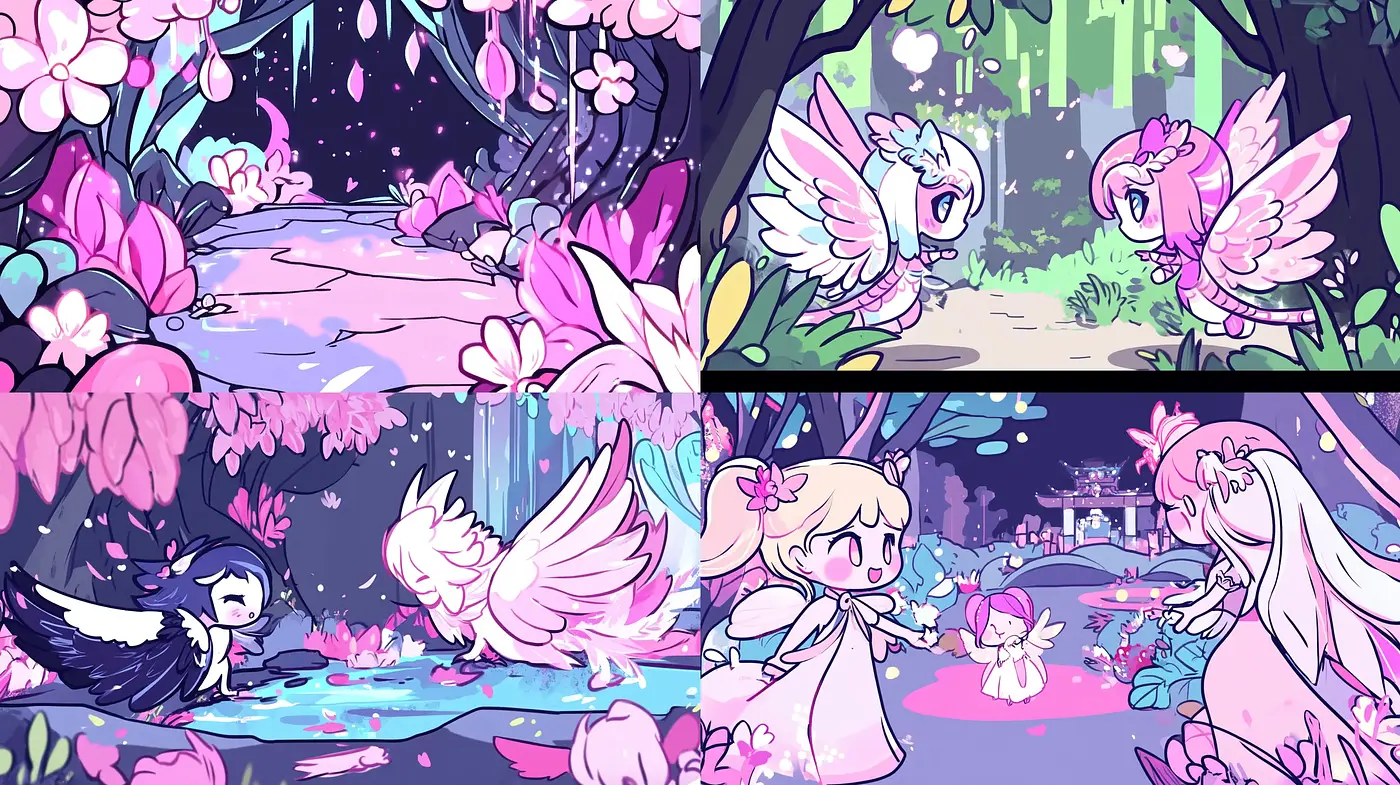 Enchanted Pastel Dreamscape with Stylized Anime Essence - Midjourney sref style