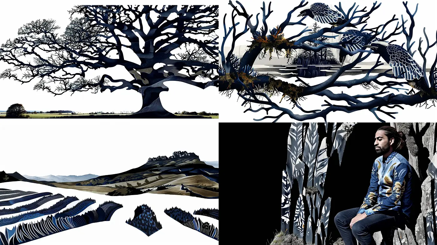 Stylized Nature in Monochromatic Blue: Homage to Prussian and Midnight Blues - Midjourney sref style
