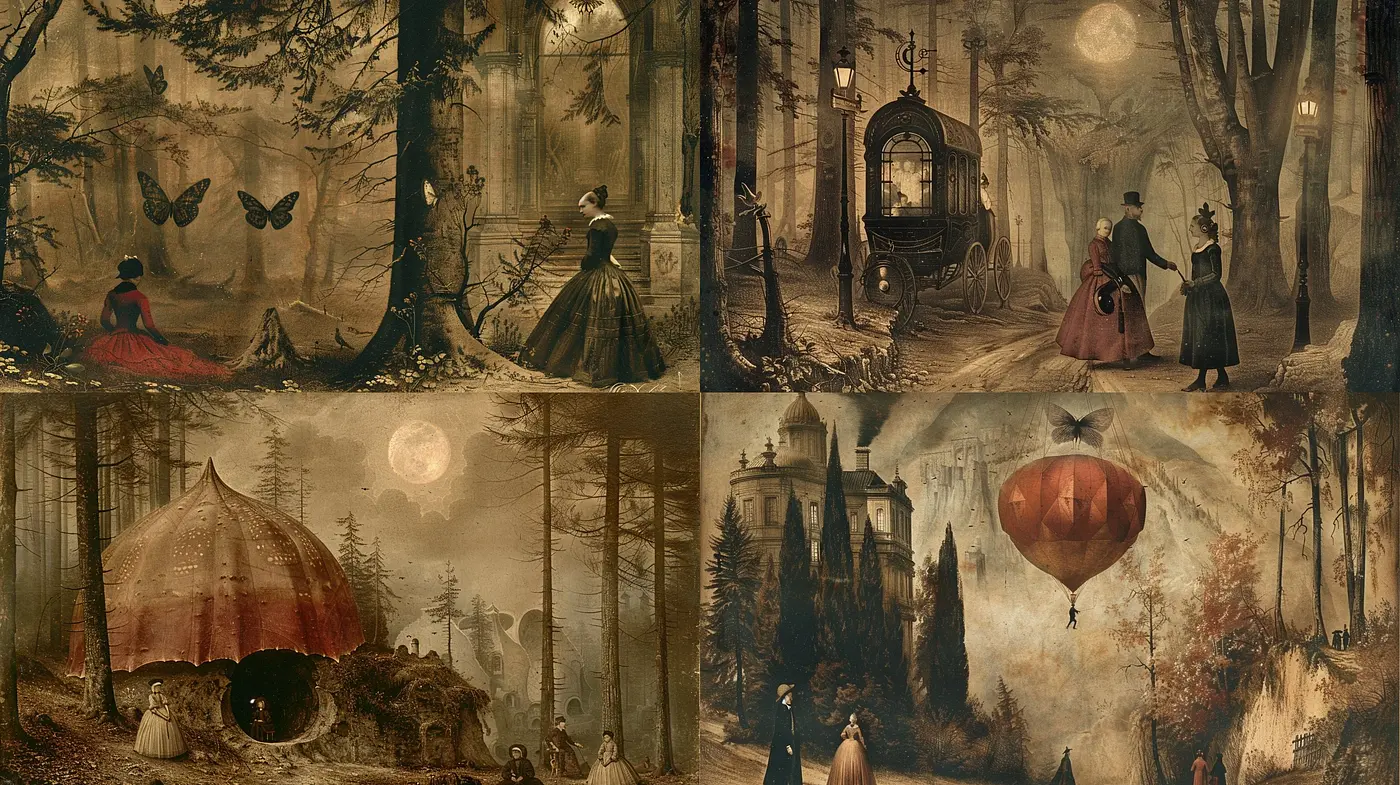 Whimsical Retro-Fantasy Fusion in Sepia Tones - Midjourney sref style