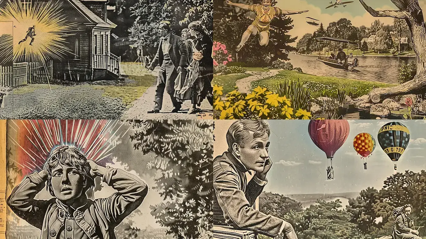 Eclectic Vintage Illustration with Surreal Elements and Nostalgic Vibe - Midjourney sref style