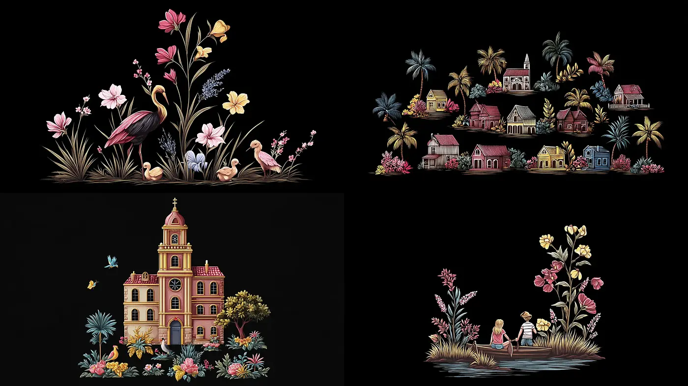 Vibrant Botanical Illustrations with Folkloric Elements - Midjourney sref style