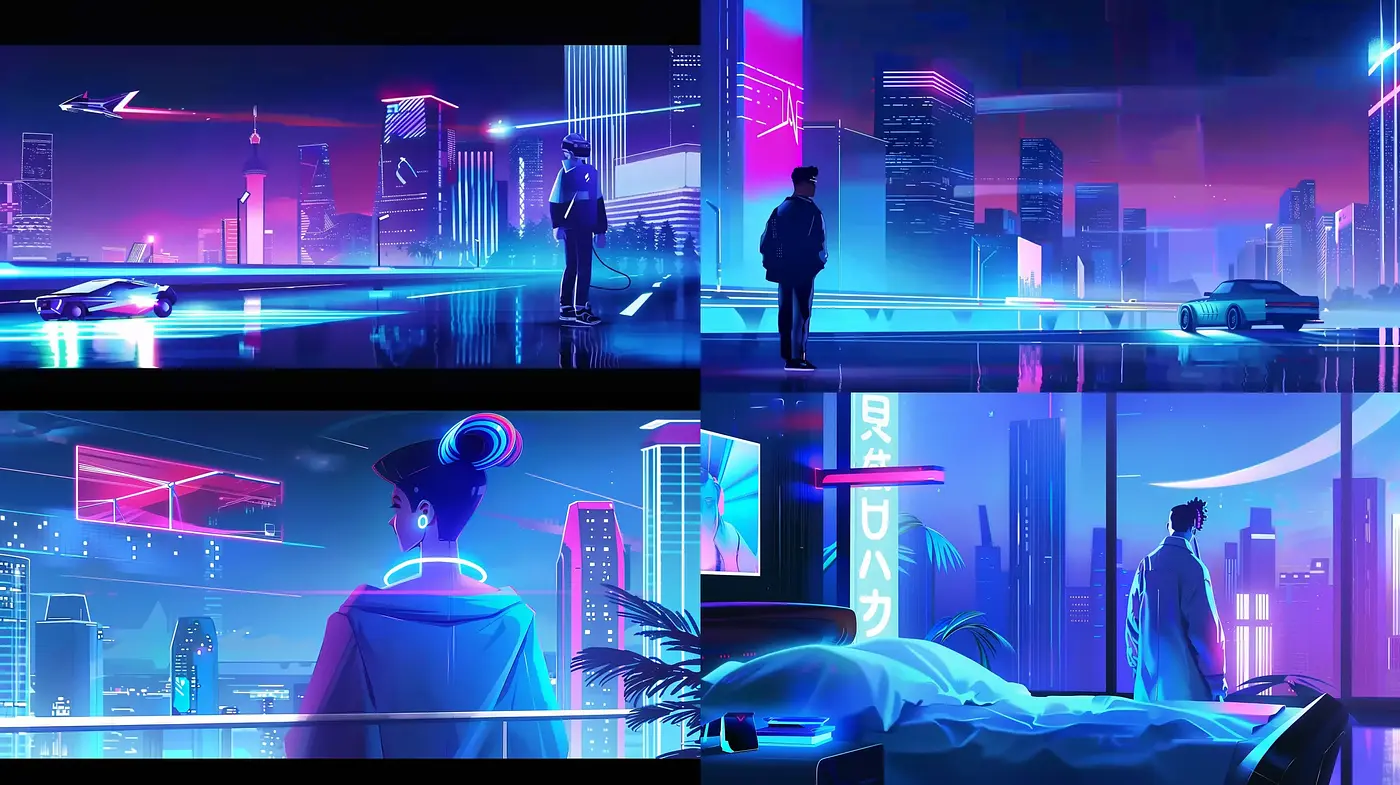 Neon-Noir Dreams: A Fusion of Luminous Cyberpunk Aesthetics and Thought-Provoking Solitude - Midjourney sref style